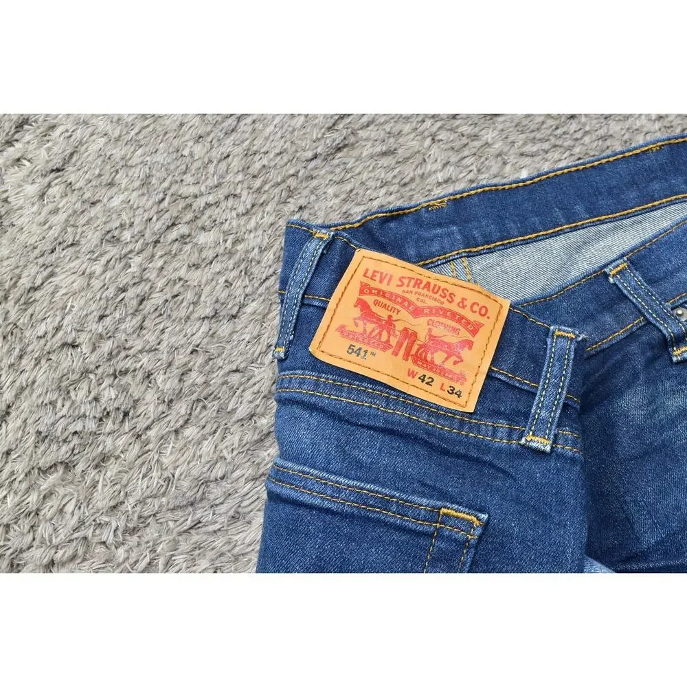 Levi's Men's Blue 541 Athletic Straight Jeans 42x34 Zip Solid Cotton Blend